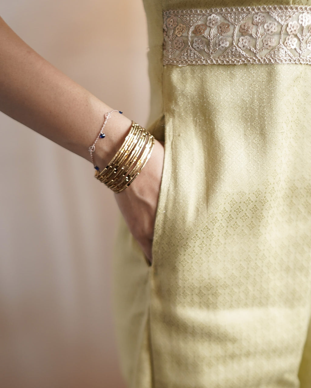 Thumba - Sage Green Cotton Brocade Festive Jumpsuit