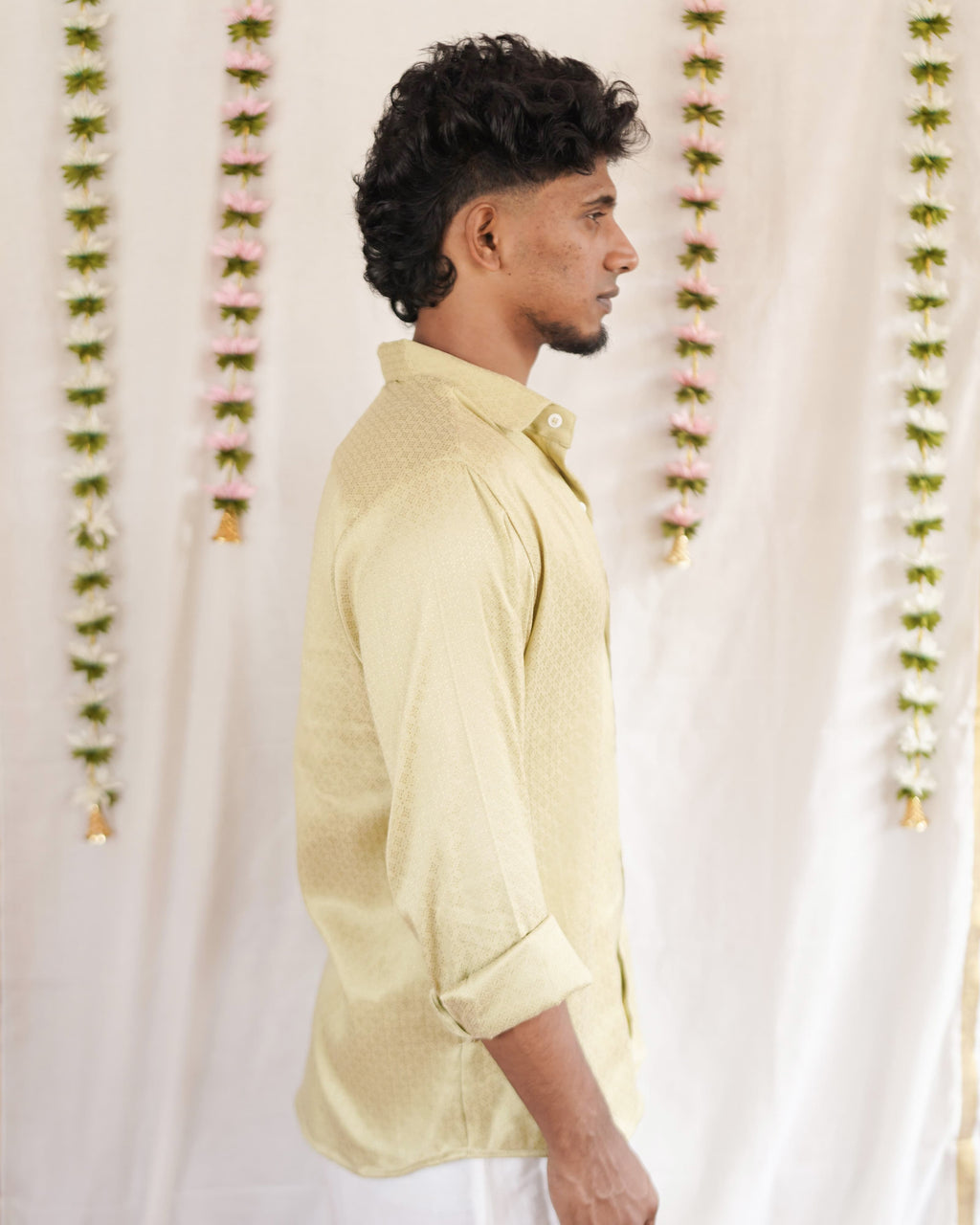Thumba -  Sage Green Cotton Brocade Men’s Festive Shirt