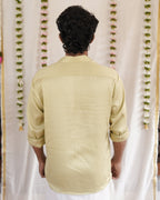 Thumba -  Sage Green Cotton Brocade Men’s Festive Shirt