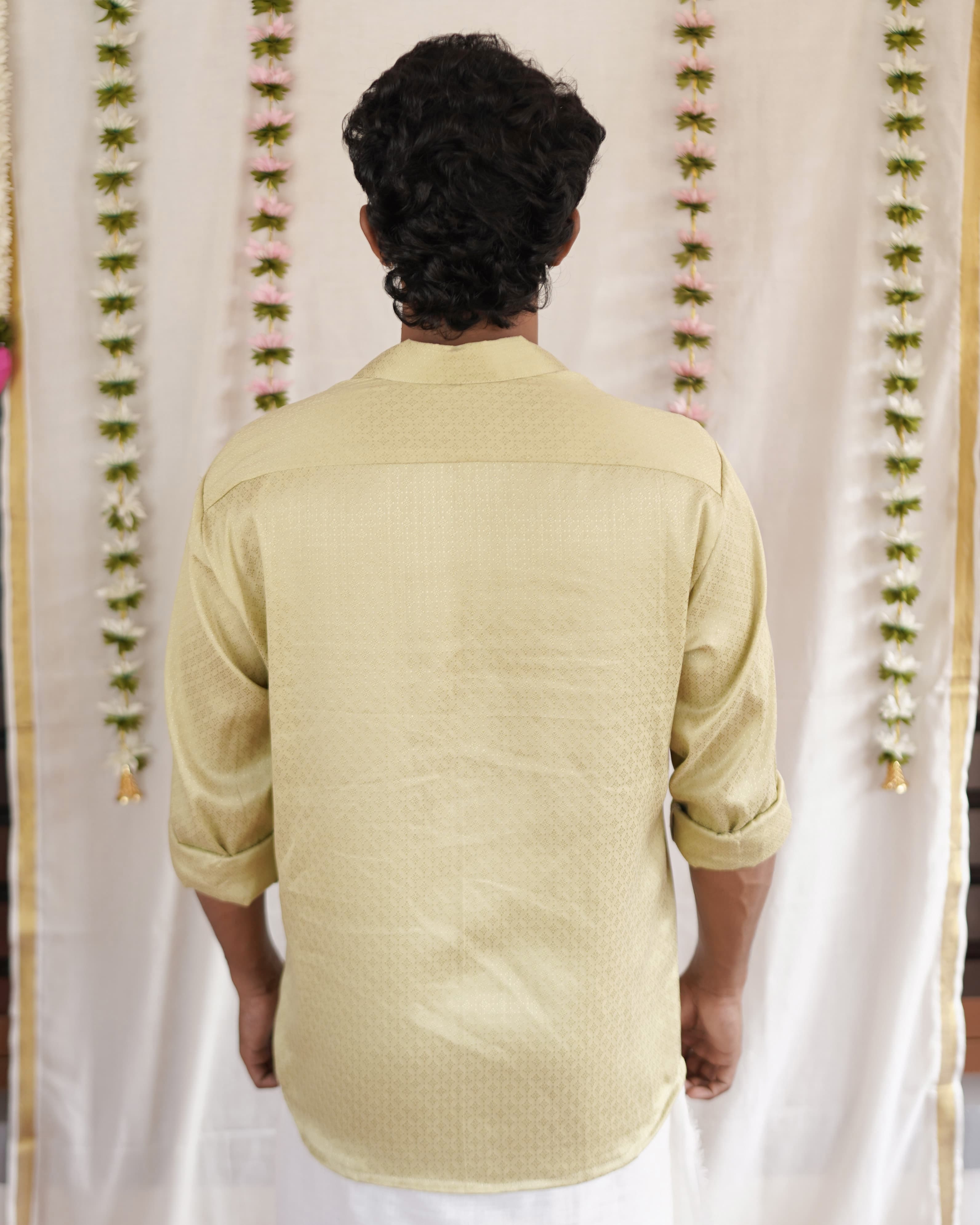 Thumba -  Sage Green Cotton Brocade Men’s Festive Shirt