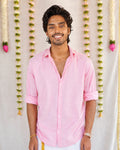 Thamara - Pastel Pink Cotton Brocade Men’s Festive Shirt